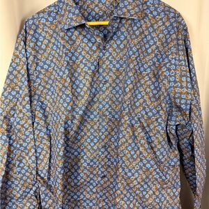 Tasso Elba Blue and Brown Floral Button-Down Shirt